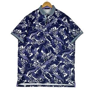 Greyson Polo Shirt Mens XL Purple Tropical Print Butterfly Golf Performance